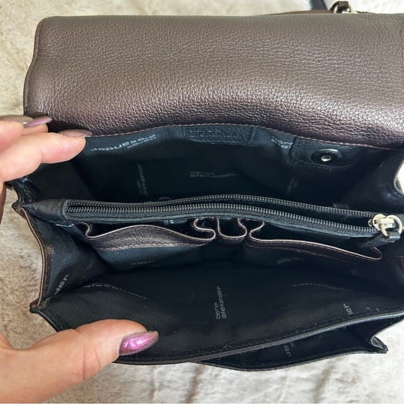 Derek Alexander 3/4 Flap E/W Black Bronze Leather Organizer Crossbody Bag - Picture 9 of 11